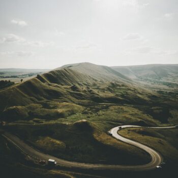 winding road in misty hills