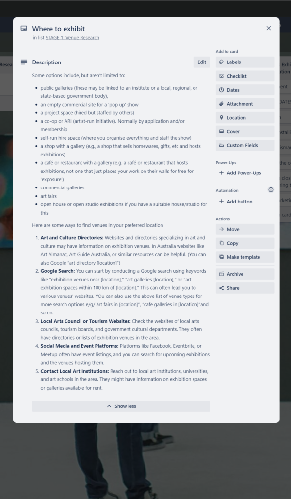 Exhibition Planning and Preparation - Trello Board - Image 3
