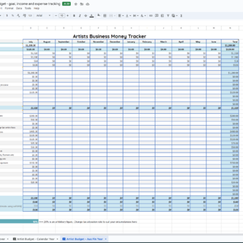 Artist making money - Budget and Income tracker