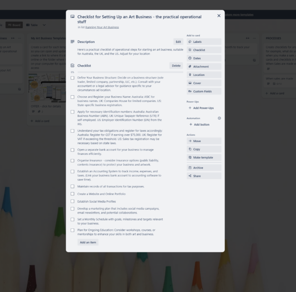 Organising Your Art Business - Trello Board - Image 4