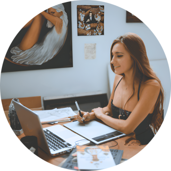 female artist at laptop